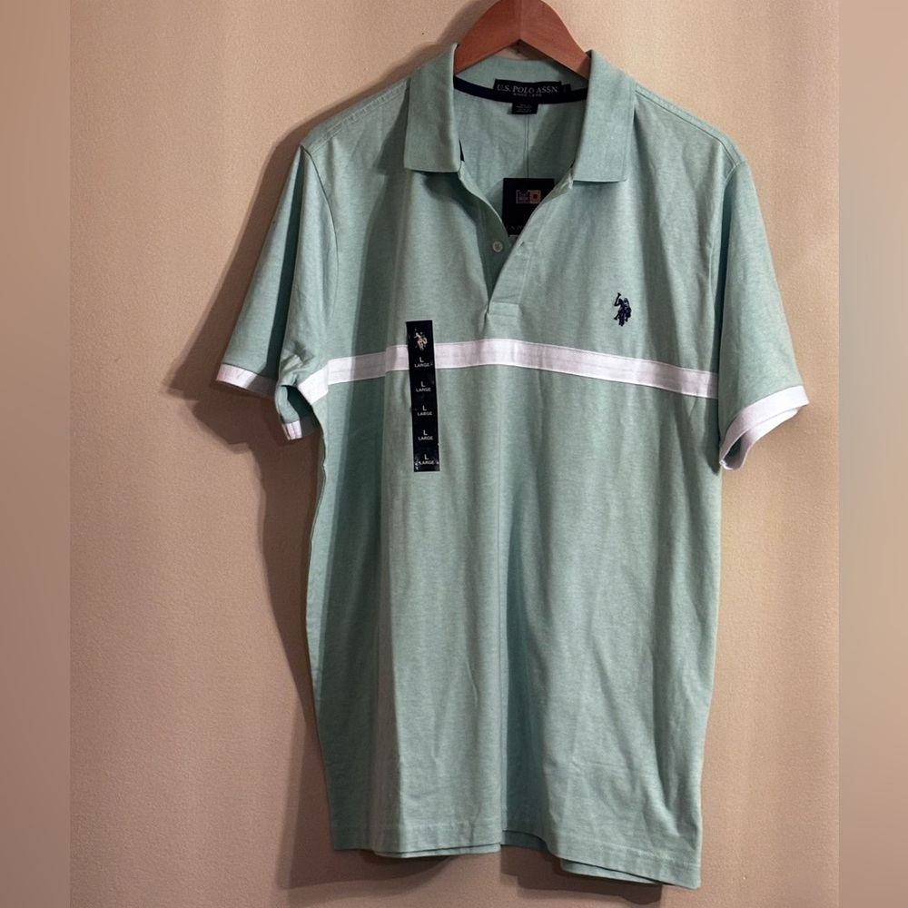 U.S. Polo Assn. Color Block Men’s Polo Mint Green With White Accent Size Large